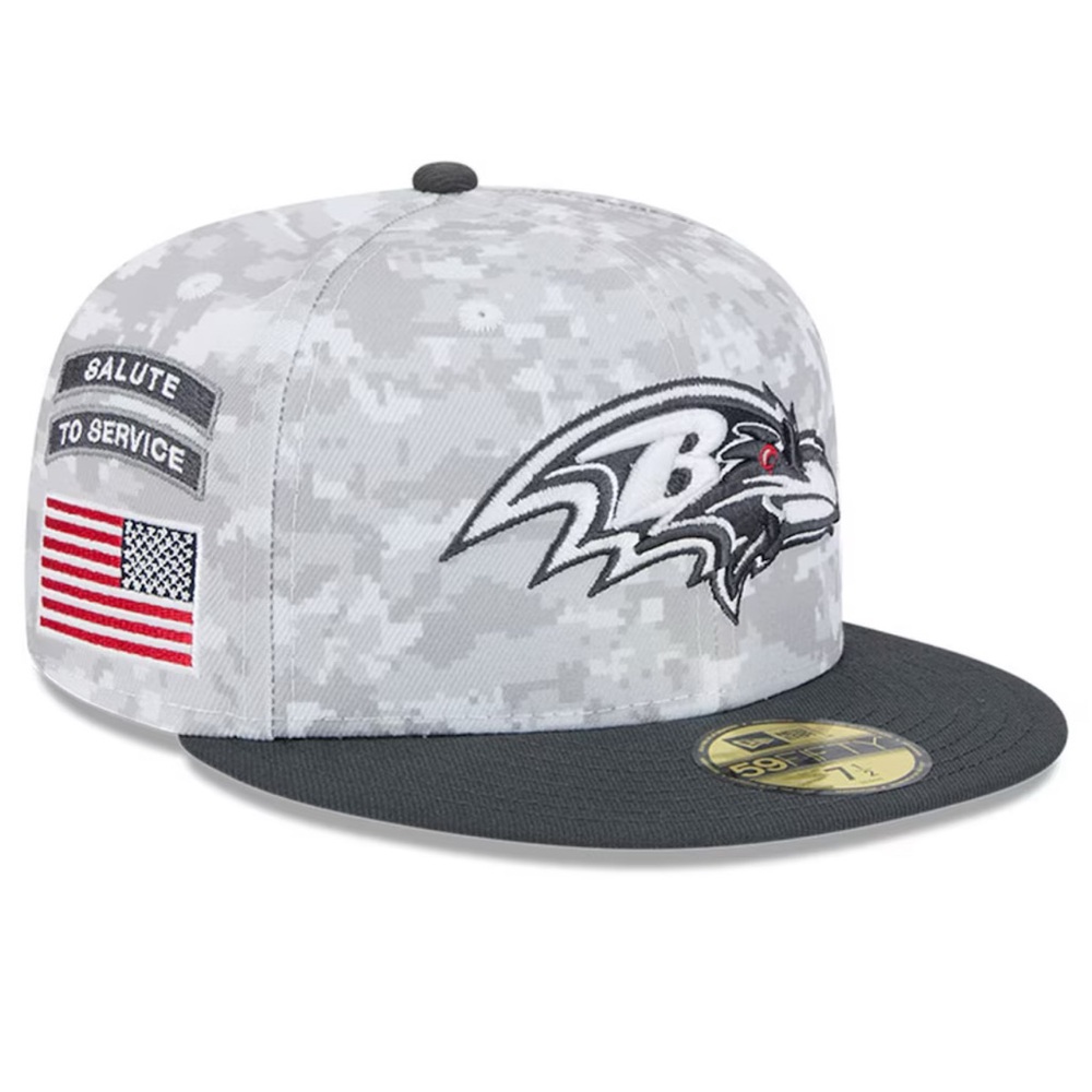 NWT New Era Men's Arctic Camo Baltimore Ravens Salute To Service 59FIFTY Hat